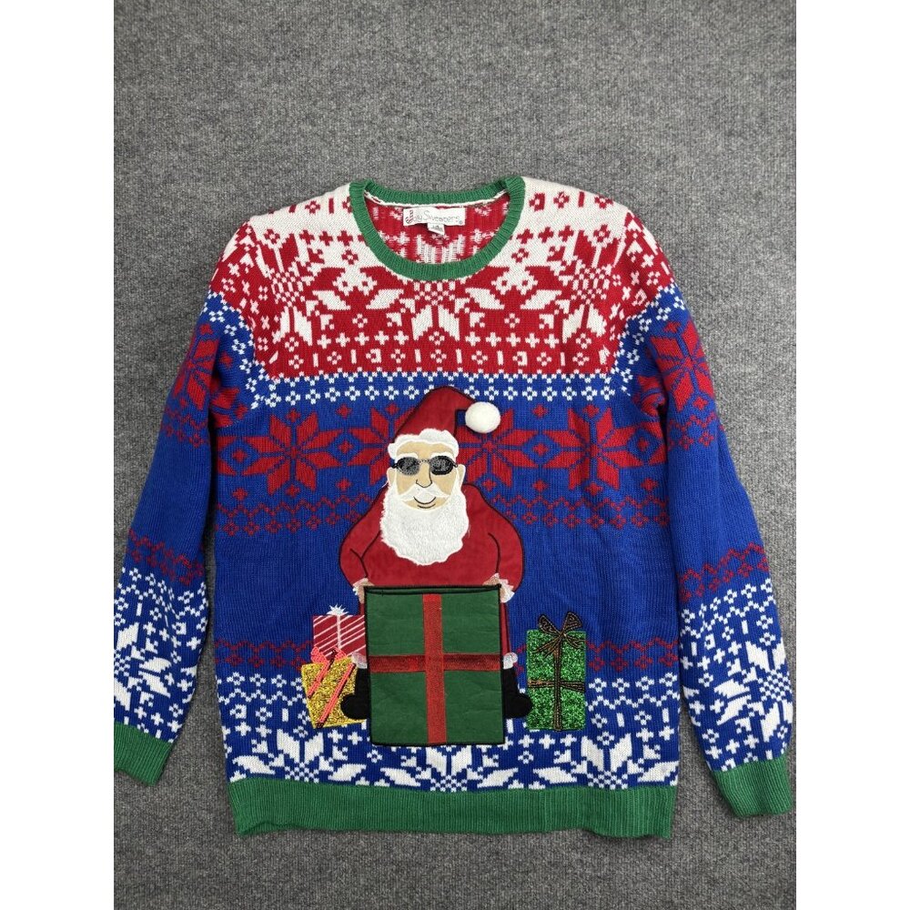 Jolly Sweaters Sweater Mens Large Blue Santa Ugly Christmas Fair Isle‎ Knit